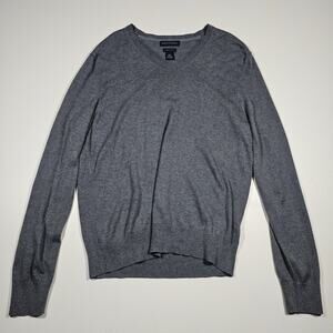 Banana Republic V Neck Sweater Mens Size L Gray Silk Cashmere Blend Quiet Luxury
